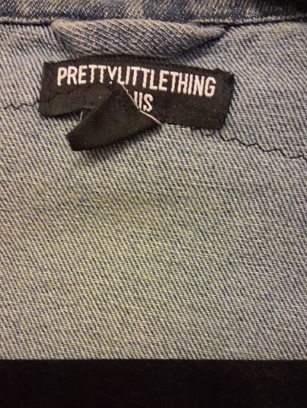 Upcycled PrettyLittleThing denim asymmetrical jacket Yugi Muto patch on back XL - Picture 2 of 5